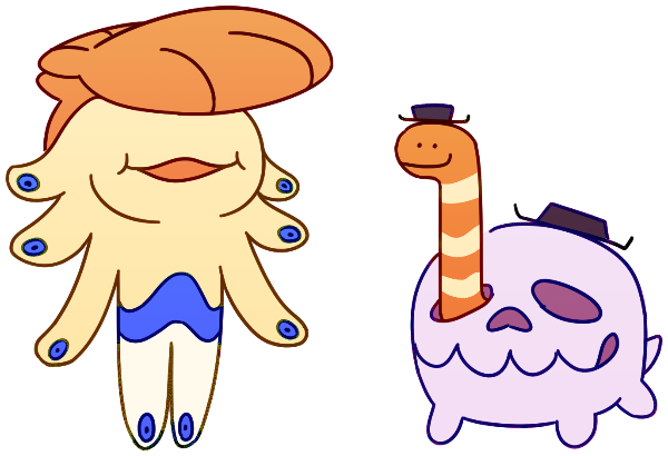 There is a mouth under Clamantha's shell. Tonguebert's eel pokes out of the skull's eye socket.