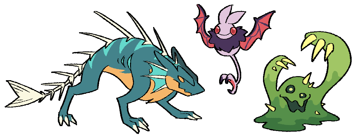 a lineup of three monsters