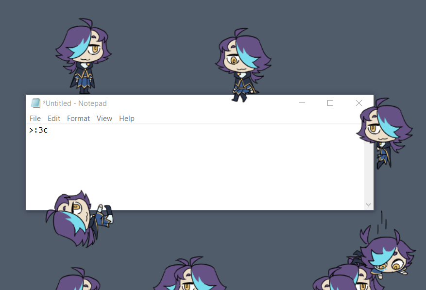 a bunch of little Asters clinging to a Notepad window