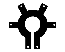 A hollow circle symbol with six lines radiating outward; there is a gap in the circle between the bottom two lines