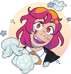 Portrait icon of Clover surrounded by jellyfish stickers.