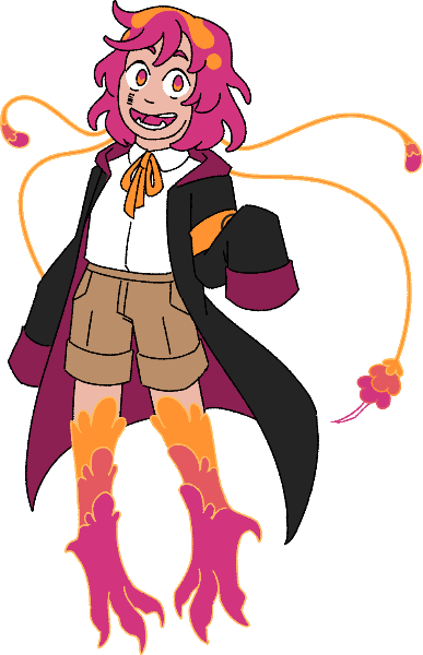 Clover with four tentacles sprouting from the back of their neck and birdlike legs below the knees