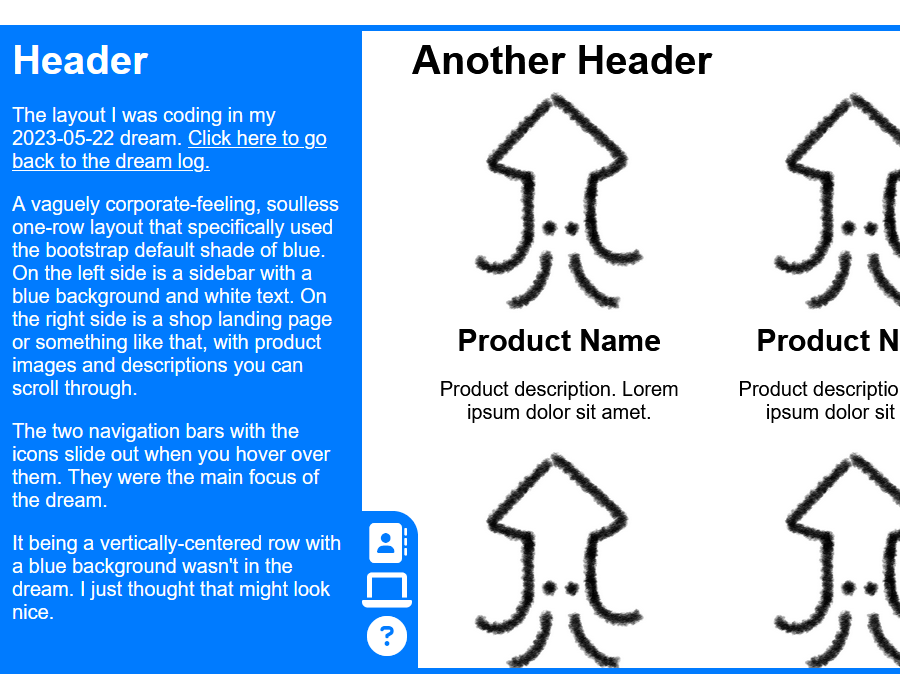 dream layout 2, a theme with a blue sidebar next to a grid of products
